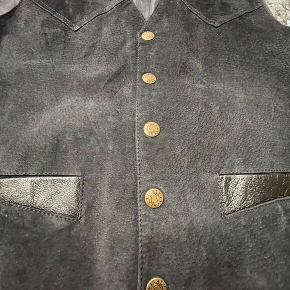 Men’s Italy Black Genuine Leather Vest XL Western Button Front Lined Cowboy Styl - Picture 10 of 12